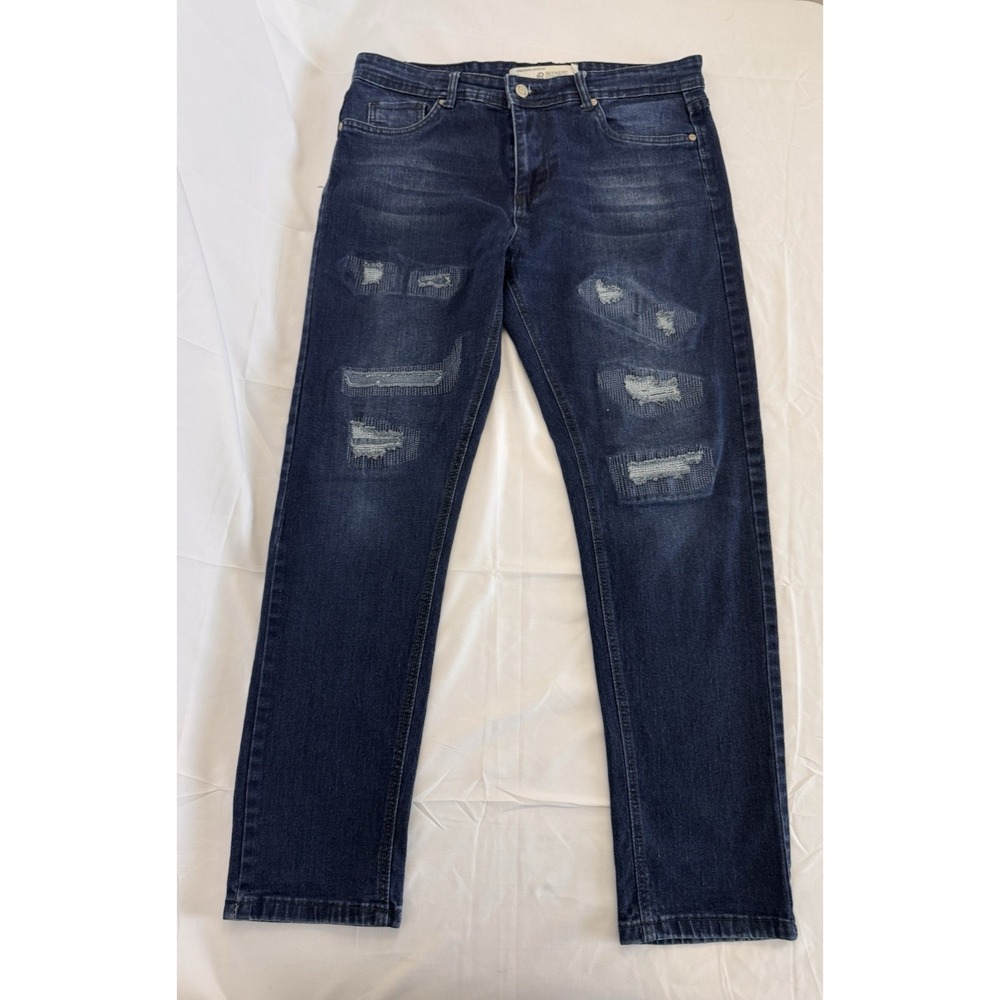 Refinery Republic Jeans Mens 32x29 Blue Denim Distressed Destroyed Dark Wash